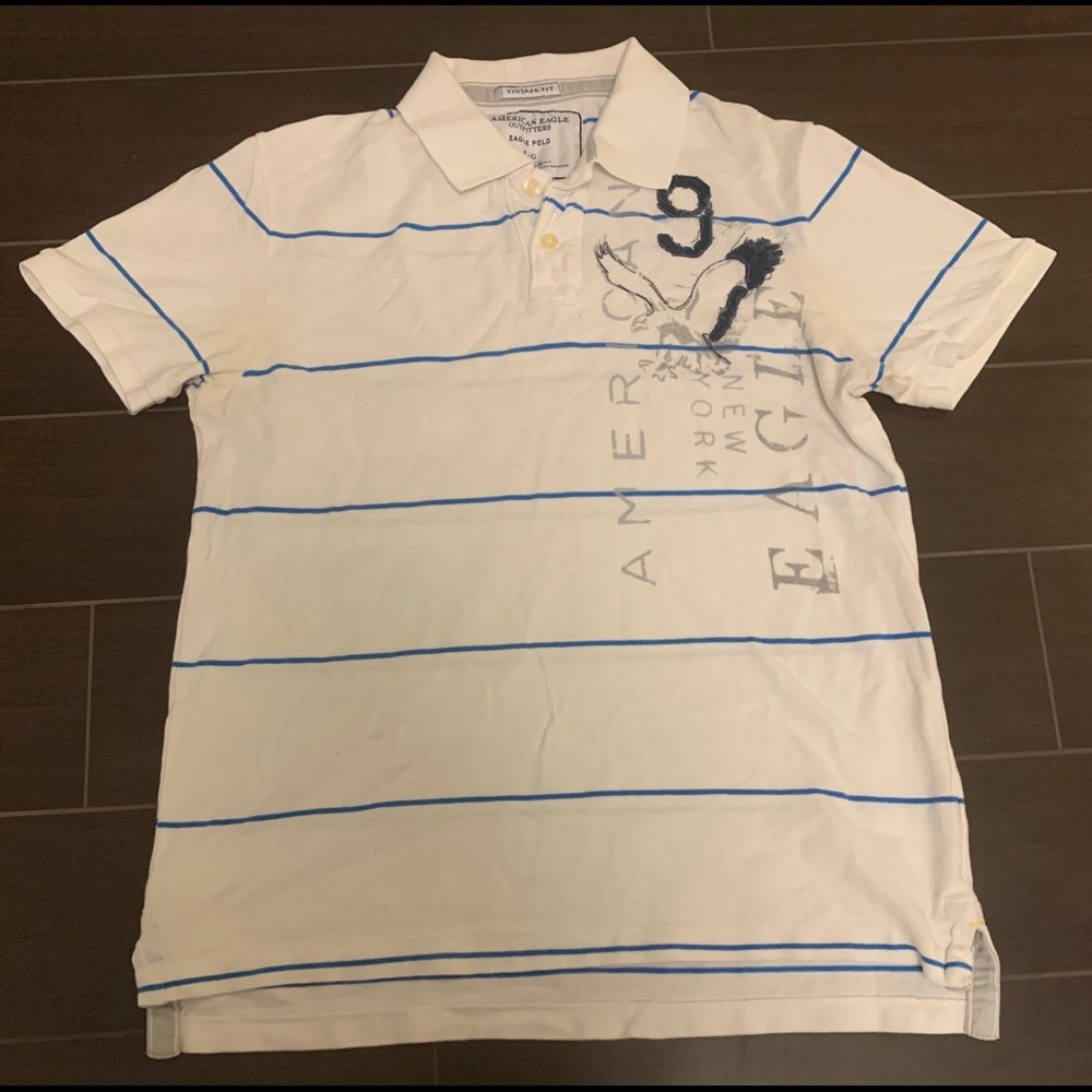 American Eagle Men Vintage Fit L White Polo Shirt